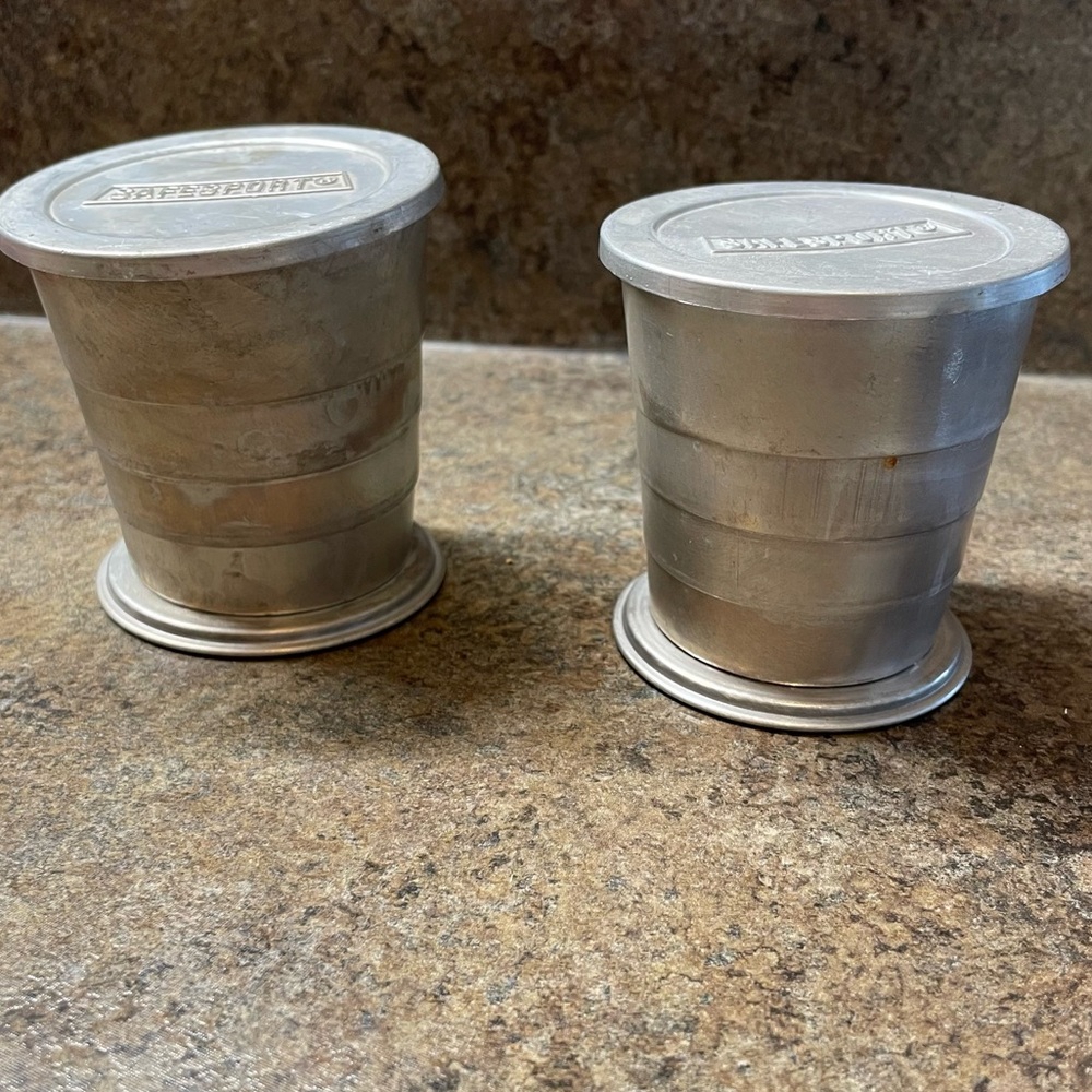 Vintage Collapsible Folding Pocket Size Aluminum Metal Cup Set of 2